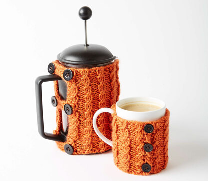 Coffee Press and Mug Cozies in Caron Simply Soft - Downloadable PDF