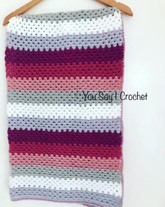 Granny Stripe Crochet Blanket with Crab Stitch Border