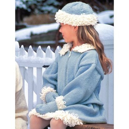 Girl's Loop Trim Jacket, Skirt, Hat & Mitts in Patons Classic Wool Worsted