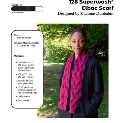 128 Superwash Elbac Scarf in Cascade Yarns - C351 - Downloadable PDF