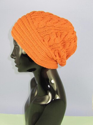 Rib Band Cable Slouch Hat