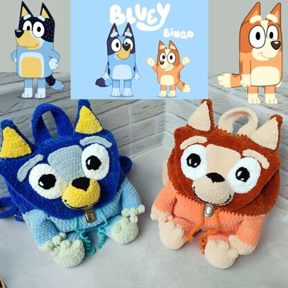 2 Bluey and Bingo backpack crochet pattern