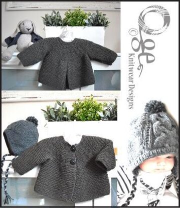 Garter stitch jacket with back pleat and cable hat - P103