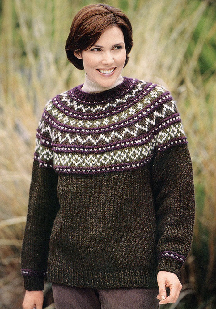 Yoke Sweater Knit in Lion Brand Wool-Ease Chunky - 1196A, Knitting  Patterns