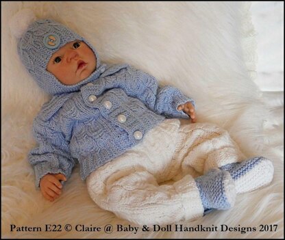 Cabled Pram Suit 16-22” doll/newborn/0-3m baby