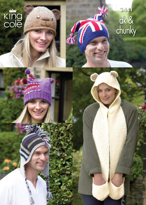 Adults Novelty Hats in King Cole DK and King Cole Chunky - 3441