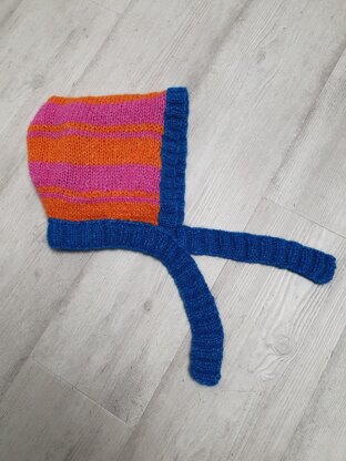 Stripe Hood/Bonnet with tie