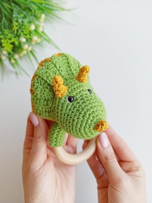 Crochet dinosaur baby rattle