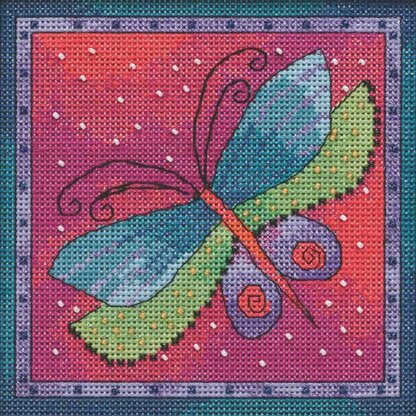 Mill Hill Flying Colors - Dragonfly Fuschia - 5.75in x 5.75in