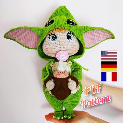 Crochet doll pattern Amigurumi baby doll pattern Baby Yoda crochet pattern 12,6 inch, Lulu doll (English, Deutsch, Français)