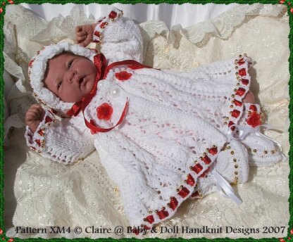 ‘Christmas Rose’ Matinee Set  10-16” doll/preemie baby”