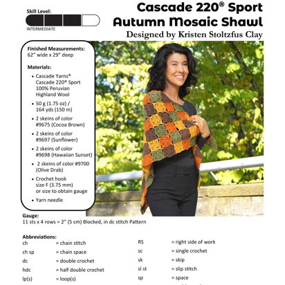 Cascade 220 Sport Autumn Mosaic Shawl in Cascade Yarns - DK638 - Downloadable PDF
