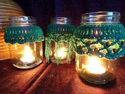 Crochet Beaded Candle Cozy Trio