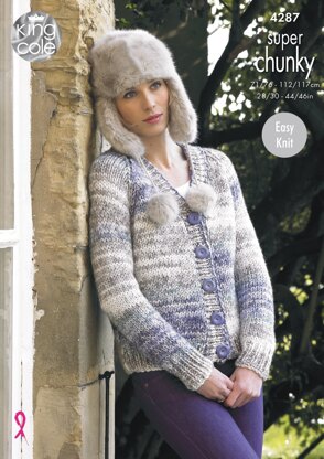 V & Round Neck Cardigans in King Cole Super Chunky - 4287 - Downloadable PDF