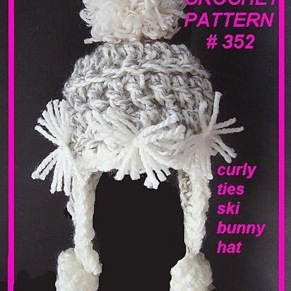 352, SKI BUNNY HAT, crochet, size newborn to age 3