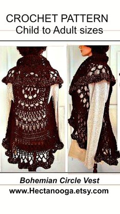 718, BOHEMIAN CROCHET VEST, LONG OR SHORT, CHILD AND ADULT