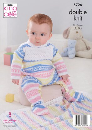 Cardigan, Trousers, Hat, Onsie and Blanket Knitted in King Cole Double Knit - 5726 - Downloadable PDF