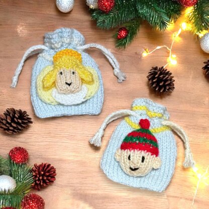 Christmas Angel and Elf drawstring gift bags