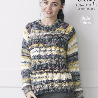 Cabled Raglan Sweater With Long & Short Sleeves in King Cole Gypsy - 4357 - Downloadable PDF