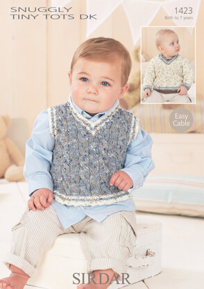 Baby Boys Tank Top and Sweater in Sirdar Snuggly Tiny Tots DK - 1423 - Downloadable PDF