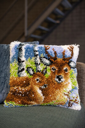 Vervaco Deer in the Snow Cushion Latch Hook Kit - 40cm x 40cm