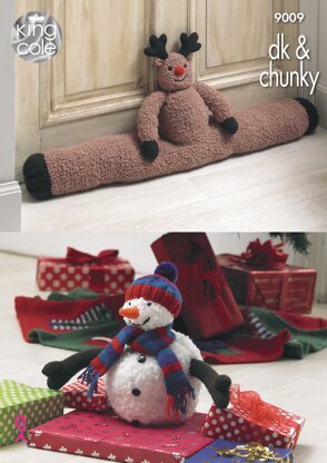 Rudolph Draught Excluder, Christmas Tree Skirt and Snowman Toy in King Cole Chunky & DK - 9009 - Downloadable PDF