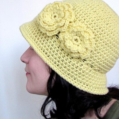 Cloche Hat with Two Flowers 