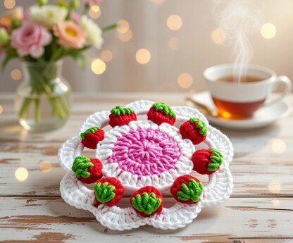 Crochet Strawberry Coaster Pattern PDF + Video Tutorial3