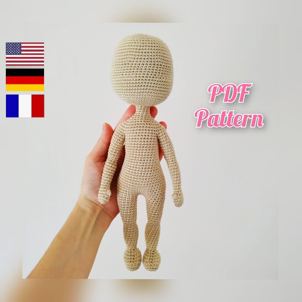 Crochet doll pattern Basic Doll body patterns Amigurumi doll pattern  Crochet body doll base 29 cm (11,4 inch) (English, Deutsch, Français)