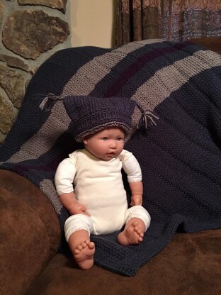 Striped Baby Blanket and Tassels Hat