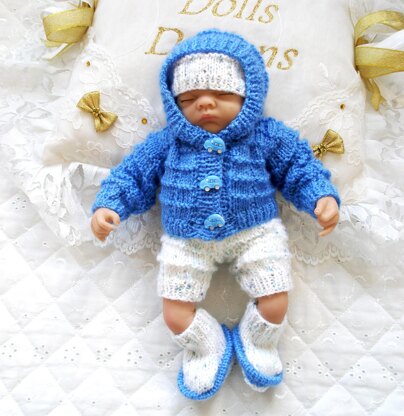 Knitting Pattern 10" Dolls clothes, Hooded Cardigan, Shorts, Hat and Boots