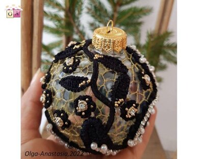 Black Lace Christmas Ball 2 - Irish Crochet Lace