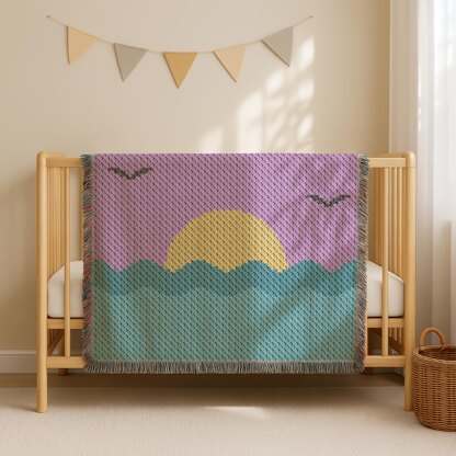 CROCHET PATTERN Sun Landscape Blanket Ocean Sunrise Throw Father's Day Lapghan C2C SC