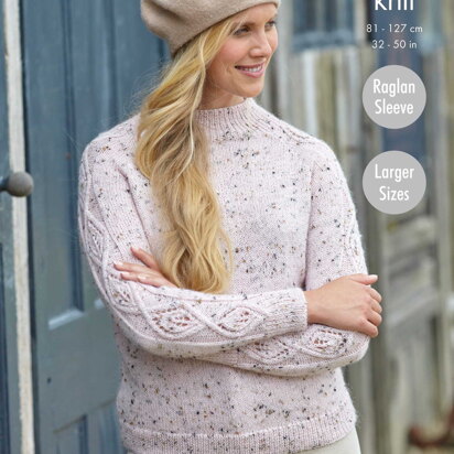 Ladies Round and Stand Up Neck Sweaters Knitted in King Cole Homespun DK - 5794 - Downloadable PDF