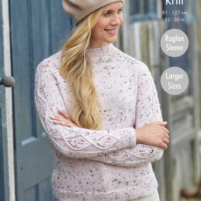 Ladies Round and Stand Up Neck Sweaters Knitted in King Cole Homespun DK - 5794 - Downloadable PDF - knitting pattern