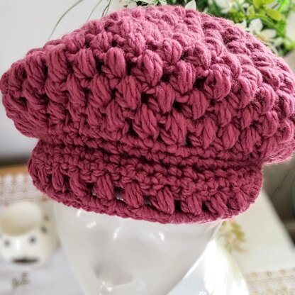 Chunky Retro Style Crochet Newsboy Cap