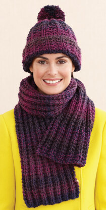 Rustic Ribbed Hat and Scarf in Lion Brand Tweed Stripes - L0611G