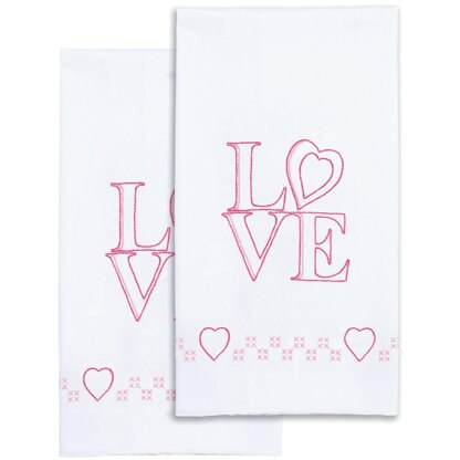 Jack Dempsey Stamped Decorative Hand Towel Pair - Love - 17in x 28in