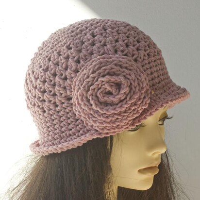 Crocheted Flower Cloche Hat