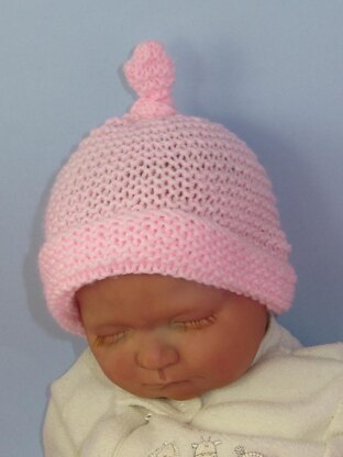 Baby Simple Garter StitchTopknot Beanie Hat