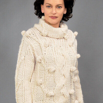 Knitted Chunky Cabled Bobble Sweater in Lion Brand Wool-Ease Thick & Quick - 1099AD