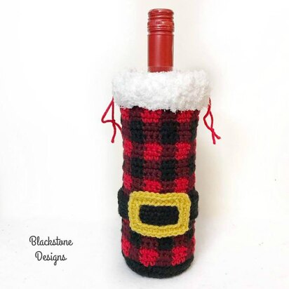 Plaid Santa Bottle Bag and Drink Cozy