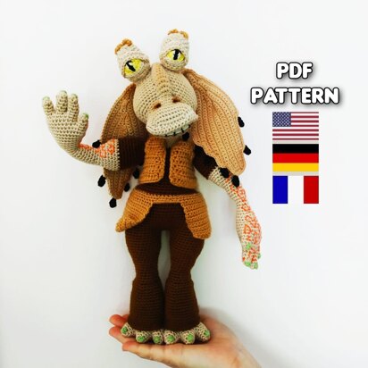 Jar Jar crochet pattern, Baby Alien crochet pattern, Crochet toy pattern (English, Deutsch, Français)