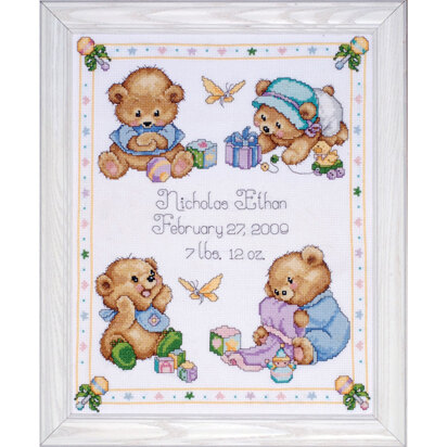 Design Works Kreuzstich Set zur Geburt – Babybären (28 x 35,5 cm)