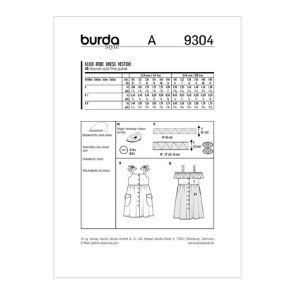 Burda Style Children's Pinafore Dress with Front Button Fastening â€“ Gathered Skirt 9304 - Paper Pattern, Size 6-11