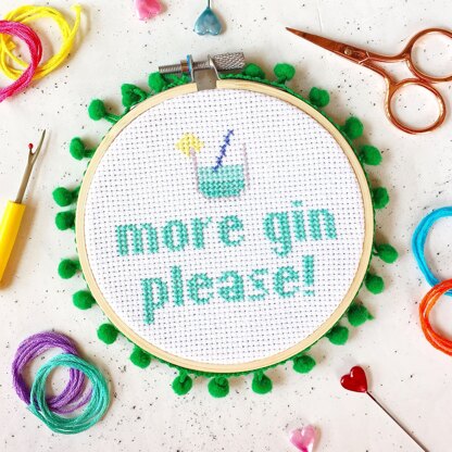 The Make Arcade Midi Cross Stitch - More Gin Please - 4in