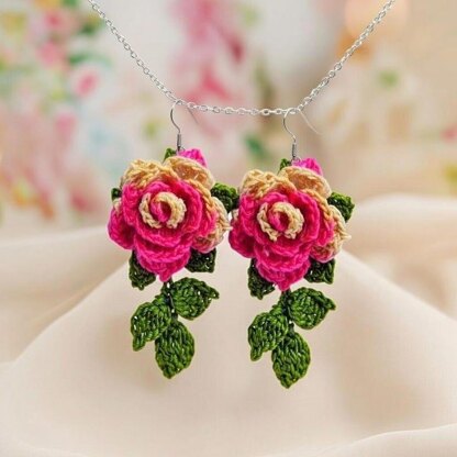 Crochet 3 d flower earrings