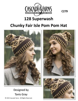 Chunky Fair Isle Pom Pom Hat in Cascade Yarns 128 Superwash - C279 - Downloadable PDF