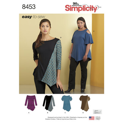 Simplicity 8453 Women's Knit Tops - Paper Pattern, Size A (XXS-XS-S-M-L-XL-XXL)