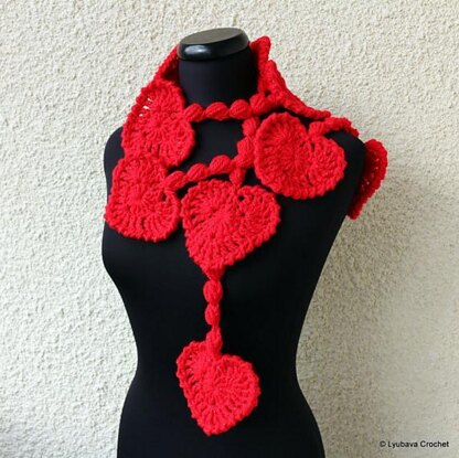 Valentine Hearts Crochet Scarf Lariat